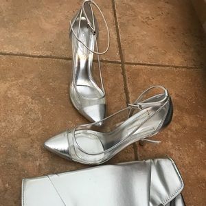 Bcbg heels and silver clutch
